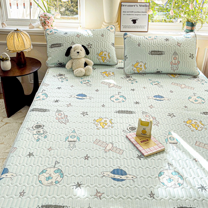 91家纺网 家纺一手货源 找家纺 富馨莱 2025新款A类凉感丝空气纤维凉席床笠款 太空蓝