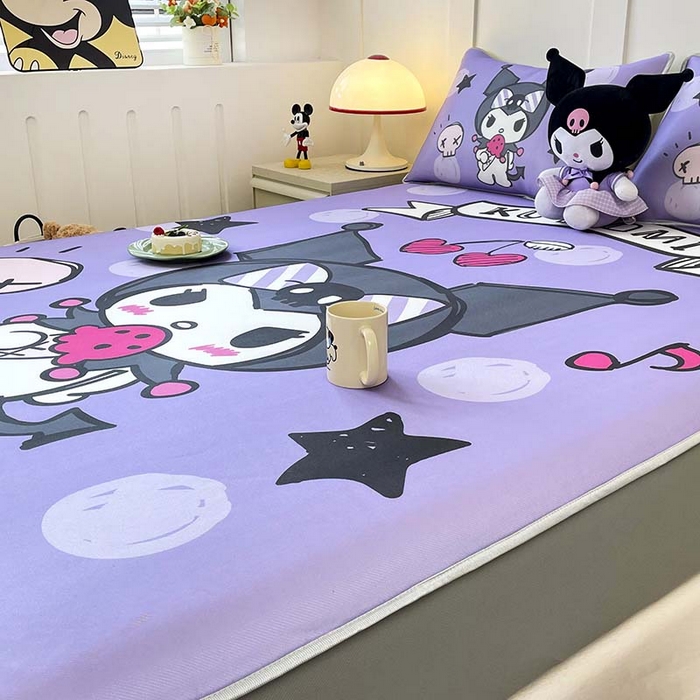 91家纺网 家纺一手货源 找家纺 米帛家纺 2025新款大版三丽鸥碳光冰丝软凉席床笠款 圆点酷洛米