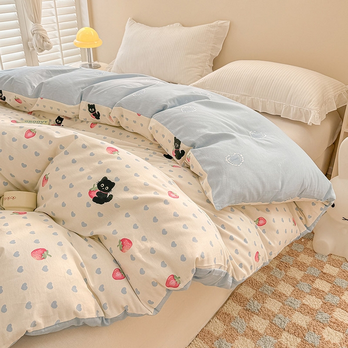 91家纺网 家纺一手货源 找家纺 绵庭家纺 2025新款12868全棉套件单品系列二单被套 甜心蜜趣