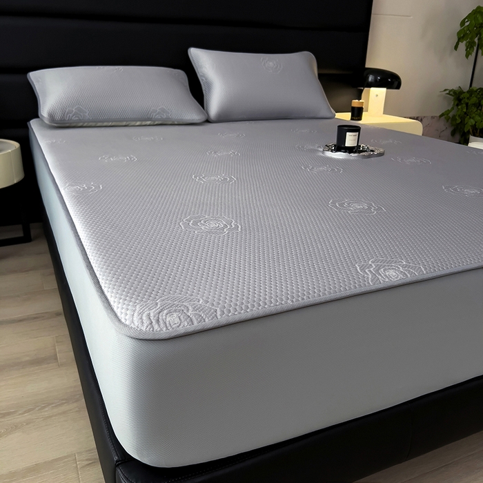 91家纺网 家纺一手货源 找家纺 欧邦 2025新款A类3D提花冰豆豆床笠款凉席 床笠款-高级灰