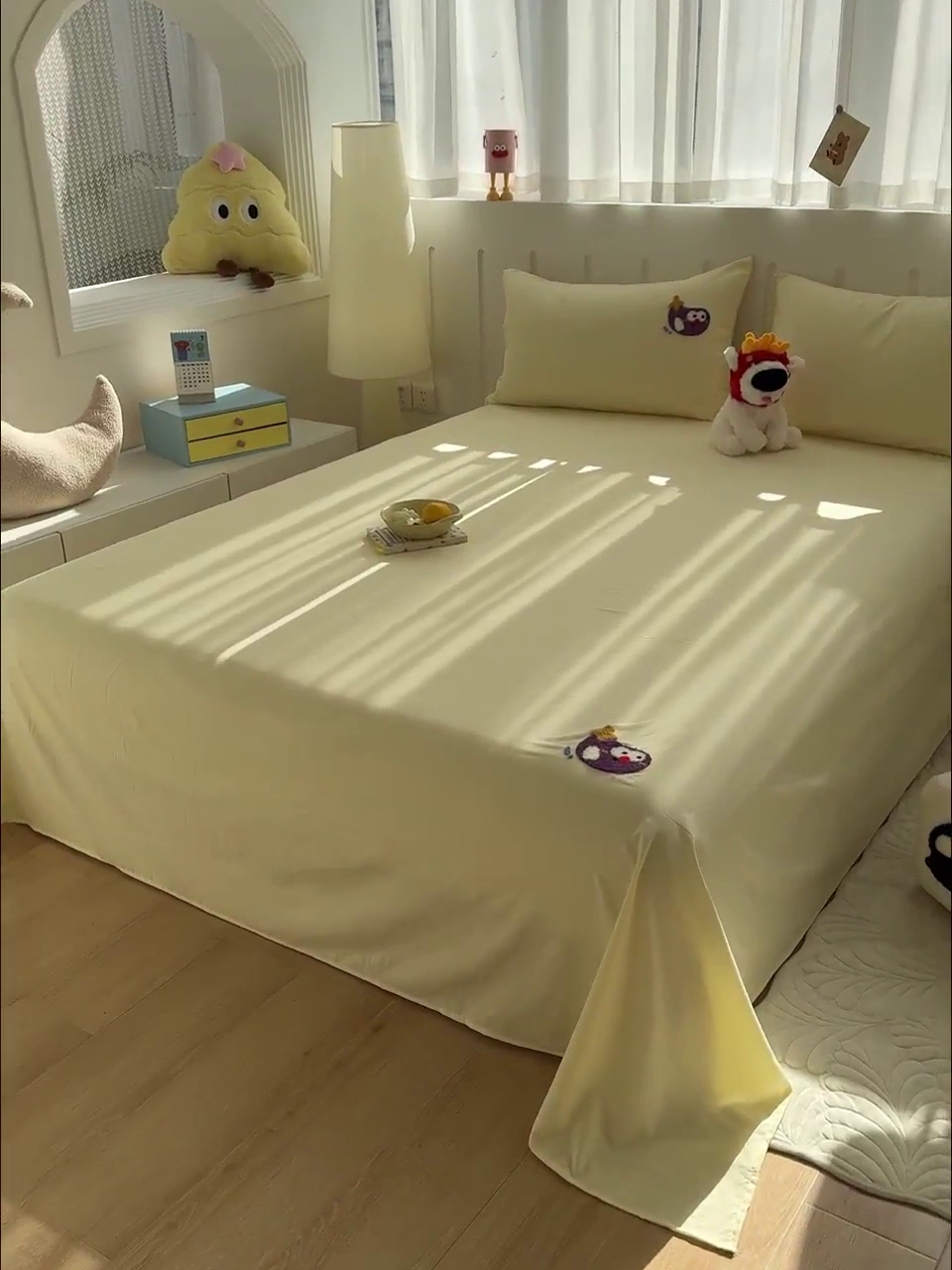 91家纺网 家纺一手货源 找家纺 曼谷家纺 2025新款软糯毛巾绣水洗棉床单床笠枕套纯色床单床笠枕套单品 茄子-芝士