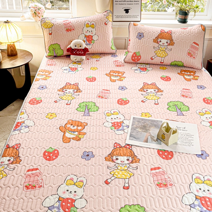 91家纺网 家纺一手货源 找家纺 富馨莱 2025新款A类凉感丝空气纤维凉席床笠款 小兔姑娘