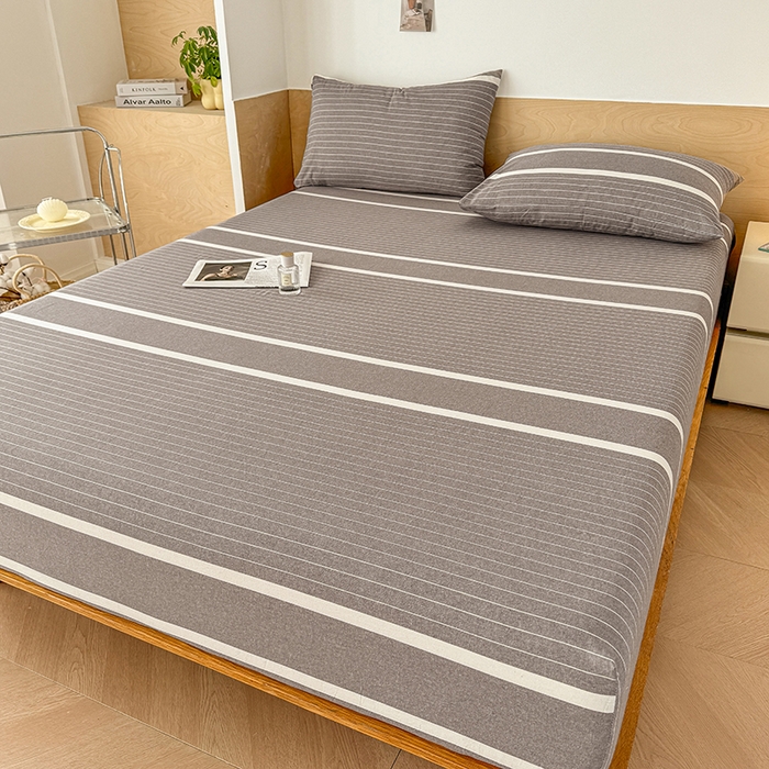 91家纺网 家纺一手货源 找家纺 晓时候 2025新款100%全棉色织水洗棉床笠全棉床笠纯棉床笠 灰细条