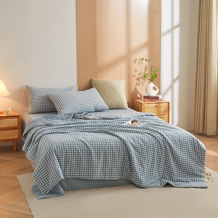 91家纺网 家纺一手货源 找家纺 金喜2025 全棉夏被四件套新疆棉花被全棉床单床笠春秋被-棉花被四件套系列 小蓝格
