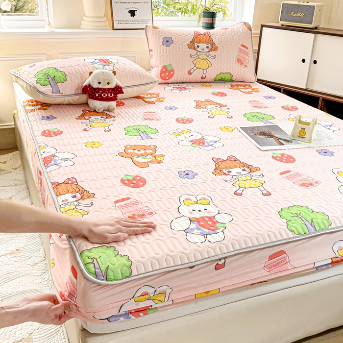 91家纺网 家纺一手货源 找家纺 富馨莱 2025新款A类凉感丝空气纤维凉席床笠款 小兔姑娘