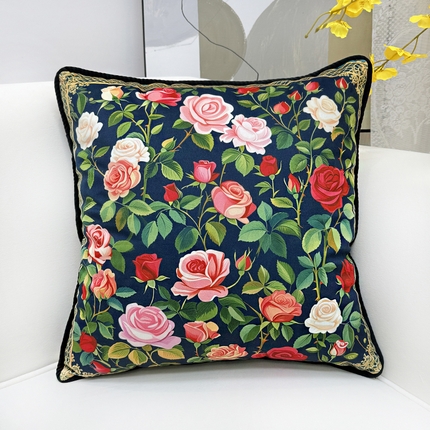 91家纺网 家纺一手货源 找家纺 （总）爱家居 2025新款抱枕沙发新中式靠垫轻奢高级感靠枕床头大靠背正方形抱枕套卡通花卉