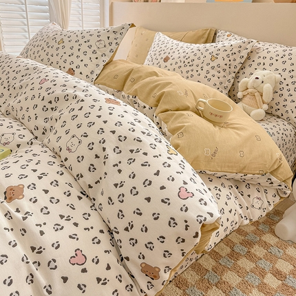 91家纺网 家纺一手货源 找家纺 绵庭家纺 2025新款12868全棉套件单品系列二四件套 豹纹小熊