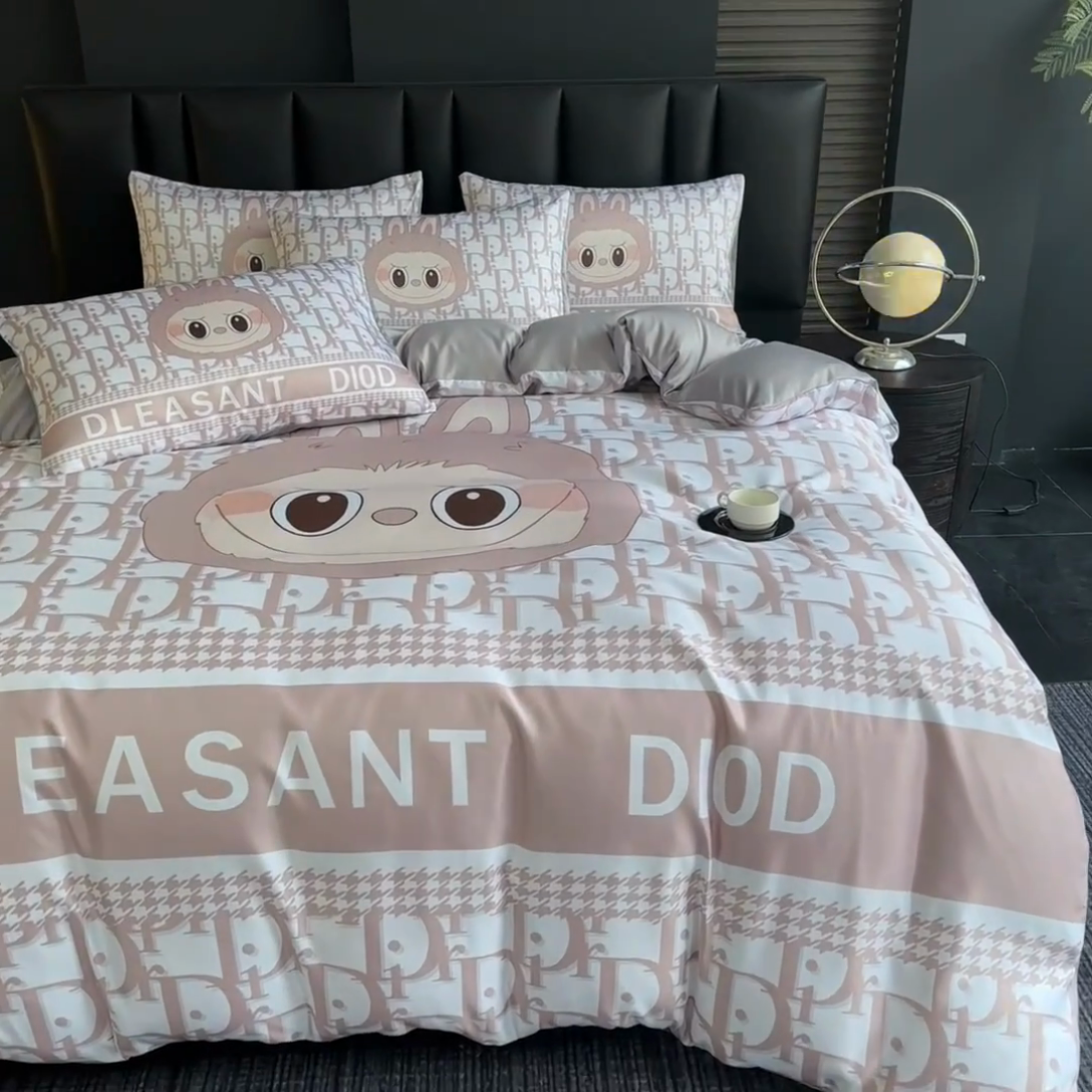 91家纺网 家纺一手货源 找家纺 2025新款水洗真丝数码印花四件套 萌萌兔