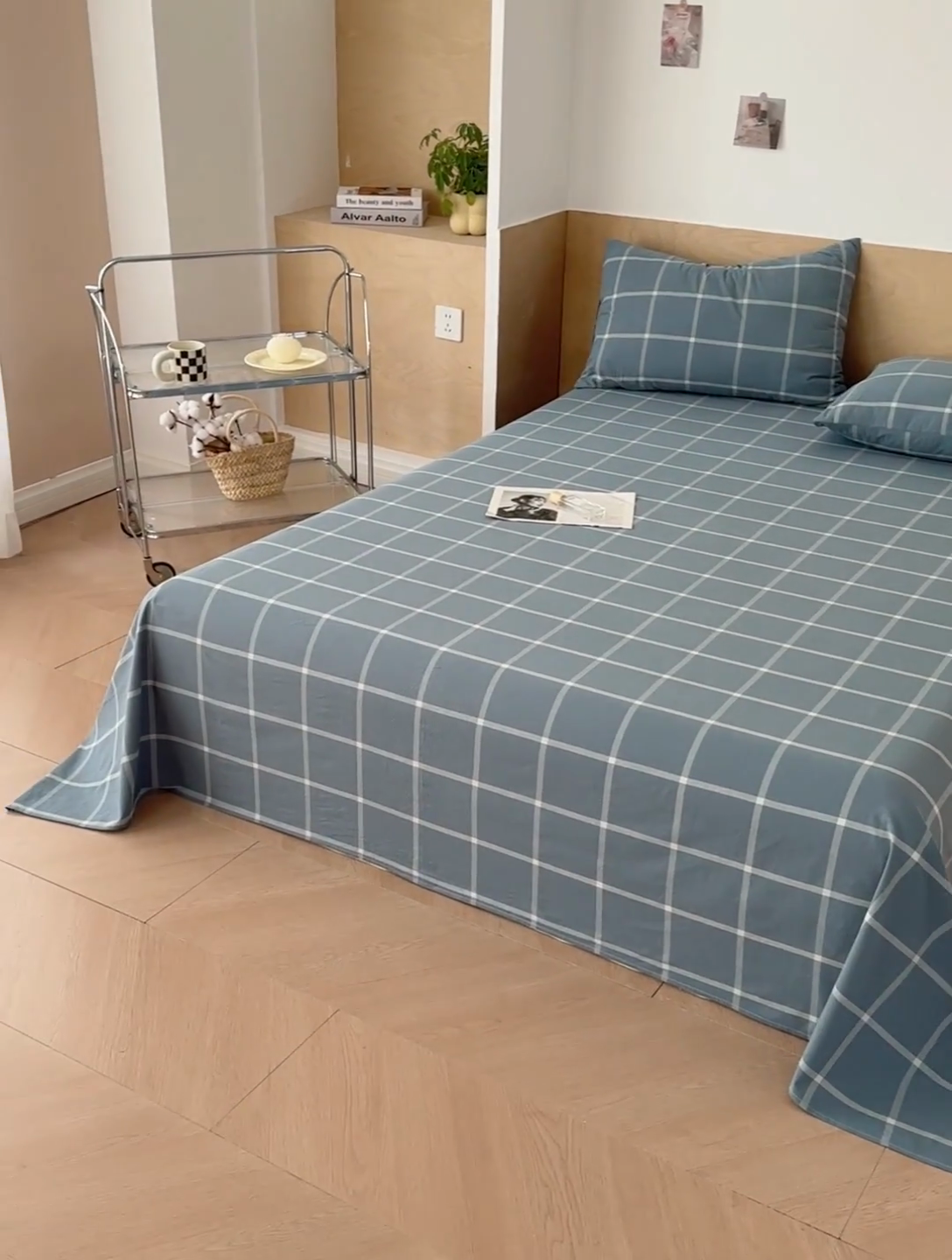 91家纺网 家纺一手货源 找家纺 晓时候 2025新款100%全棉色织水洗棉床单全棉床单纯棉床单 海蓝格