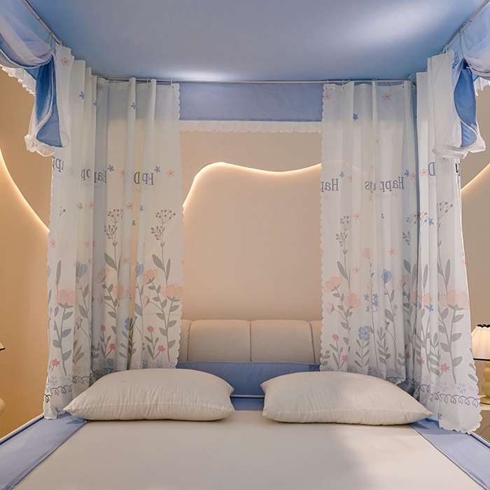 91家纺网 家纺一手货源 找家纺 锦逸家居 2025新款坐床式防摔遮光蚊帐 花开烂漫-不遮光