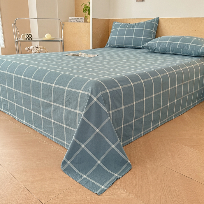 91家纺网 家纺一手货源 找家纺 晓时候 2025新款100%全棉色织水洗棉床单全棉床单纯棉床单 海蓝格