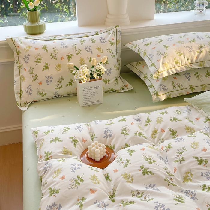 91家纺网 家纺一手货源 找家纺 铭博家纺 新款直播爆款网红全棉四件套13070印花吊边一字绣纯棉被套工艺款 芳草记忆