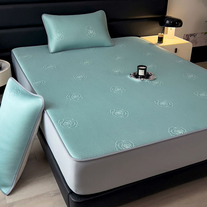 91家纺网 家纺一手货源 找家纺 欧邦 2025新款A类3D提花冰豆豆床笠款凉席 床笠款-冰爽绿