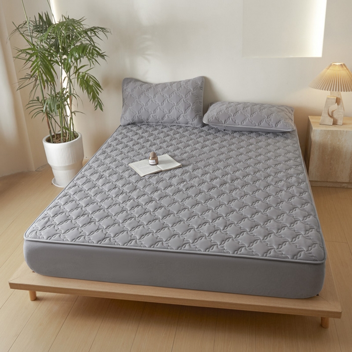 91家纺网 家纺一手货源 找家纺 雪云美2025新款全棉夹棉床笠13372斜纹A类纯棉床罩可定制尺寸-风车款 风车-发财灰