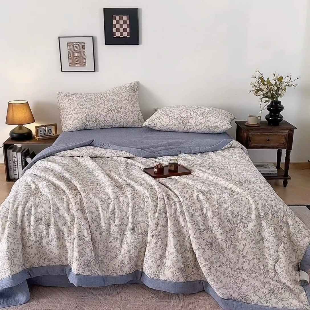 91家纺网 家纺一手货源 找家纺 吾诺 2025新建全棉印花泡泡双层纱大豆夏被子被芯全棉夏被四件套夏凉被空调被 丽芙