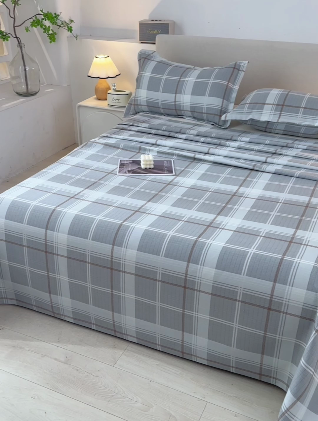 91家纺网 家纺一手货源 找家纺 润淳家居 2025新款老粗布三件套及单品 卡布兰格 灰