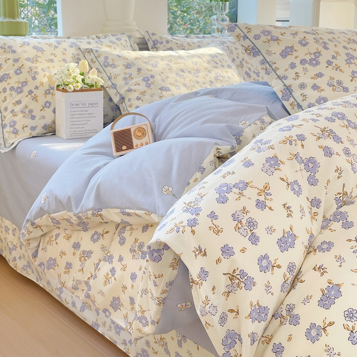 91家纺网 家纺一手货源 找家纺 铭博家纺 新款直播爆款网红全棉四件套13070印花吊边一字绣纯棉被套工艺款 花辰绒影