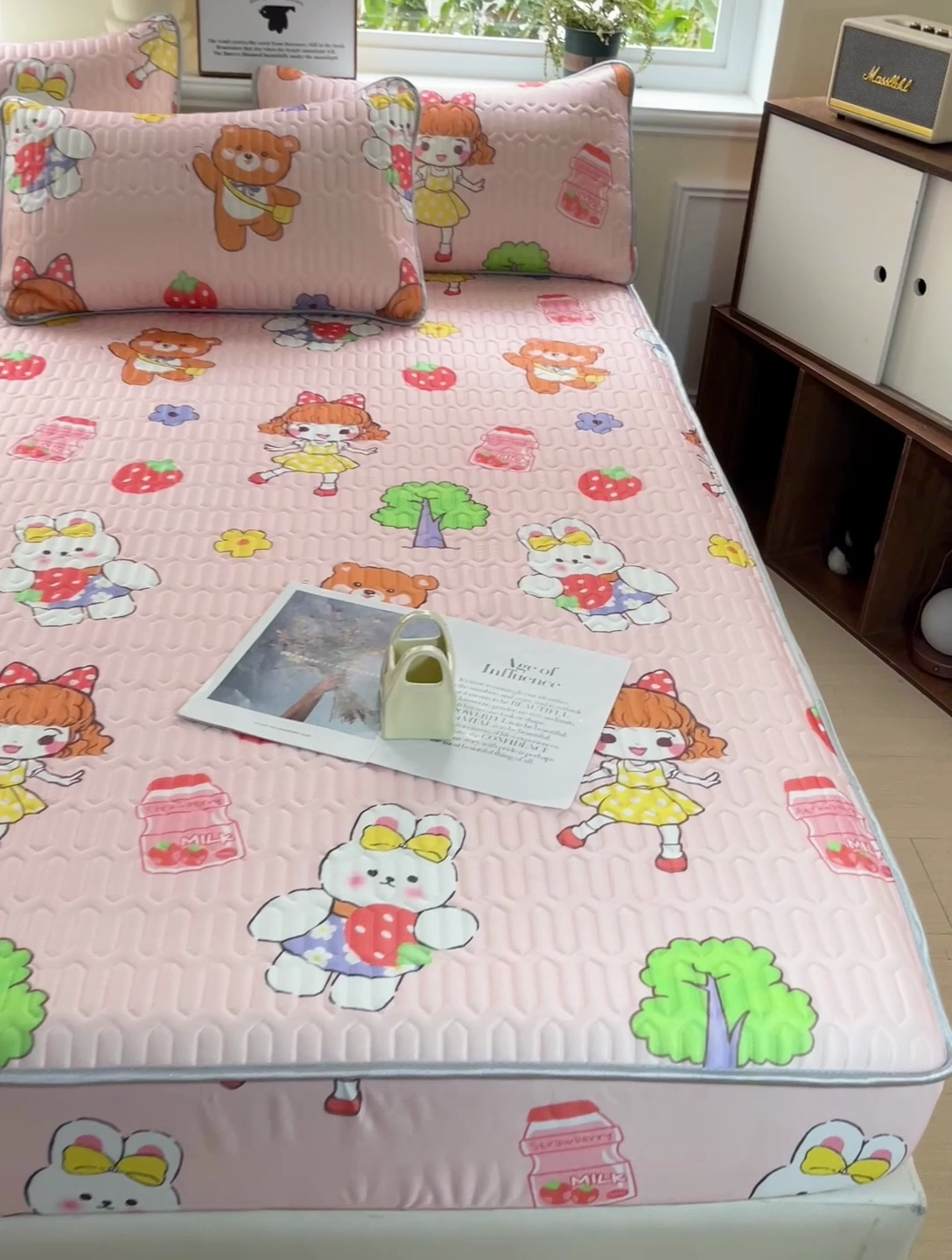 91家纺网 家纺一手货源 找家纺 富馨莱 2025新款A类凉感丝空气纤维凉席床笠款 小兔姑娘