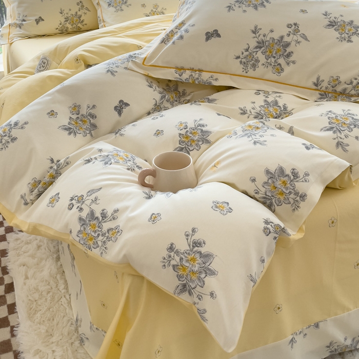 91家纺网 家纺一手货源 找家纺 铭博家纺 新款直播爆款网红全棉四件套13070印花吊边一字绣纯棉被套工艺款 清香四溢