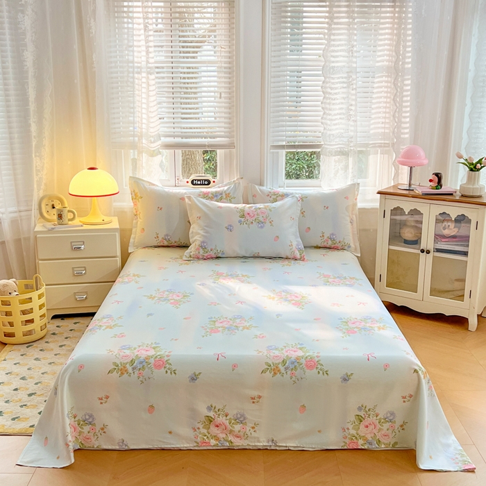 91家纺网 家纺一手货源 找家纺 世爵2025春夏新款全棉纯棉印花系列单床单 床单单件 繁花