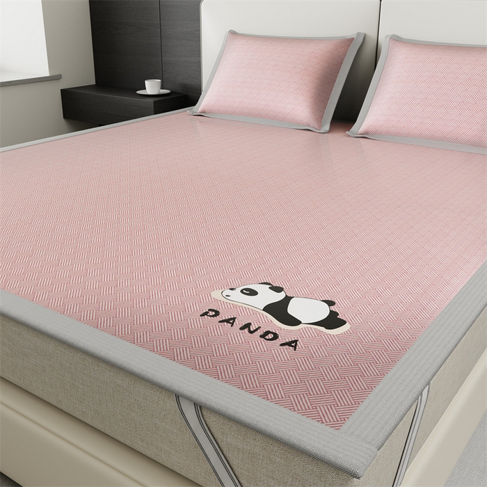 91家纺网 家纺一手货源 找家纺 叠派家纺  2025新款5A抗菌A类冰丝凉席-饼干花熊猫款 熊猫-粉色