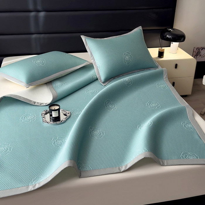 91家纺网 家纺一手货源 找家纺 欧邦 2025新款A类3D立体提花冰豆豆凉席 冰豆豆-冰爽绿