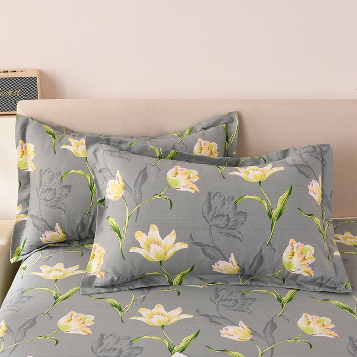 91家纺网 家纺一手货源 找家纺 润淳家居 2025新款老粗布三件套及单品 花季梦 灰