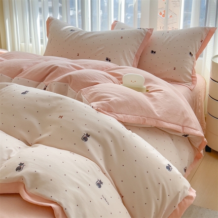 91家纺网 家纺一手货源 找家纺 （总）兄弟坊 2025新款小清新四层纱印花四件套