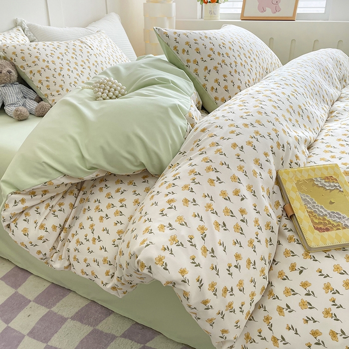 91家纺网 家纺一手货源 找家纺 汣沐生活 2025新款针织棉印花款四件套 舒芙蕾