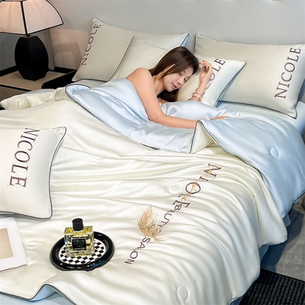 91家纺网 家纺一手货源 找家纺 （总）云棉坊2025新款水洗冰丝刺绣夏被四件套夏梦系列