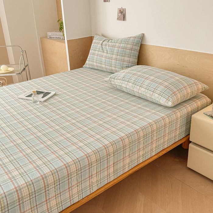 91家纺网 家纺一手货源 找家纺 晓时候 2025新款100%全棉色织水洗棉床笠全棉床笠纯棉床笠 米兰格