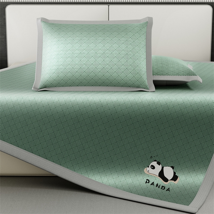 91家纺网 家纺一手货源 找家纺 叠派家纺  2025新款5A抗菌A类冰丝凉席-饼干花熊猫款 熊猫-绿色