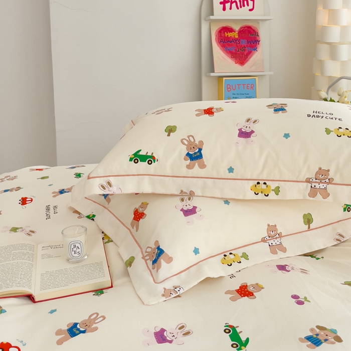 91家纺网 家纺一手货源 找家纺 铭博家纺 新款直播爆款网红全棉四件套13070印花吊边一字绣纯棉被套工艺款 森林精岛