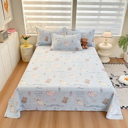 绵庭家纺 2025新款12868全棉套件单品系列二单床单 奶油阿布-蓝