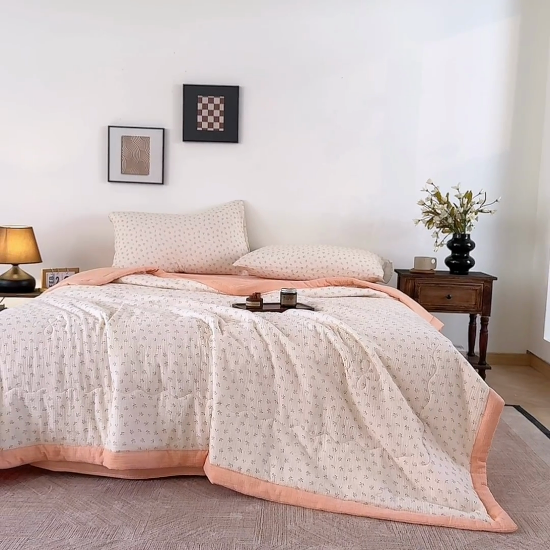 91家纺网 家纺一手货源 找家纺 吾诺 2025新建全棉印花泡泡双层纱大豆夏被子被芯全棉夏被四件套夏凉被空调被 花恋