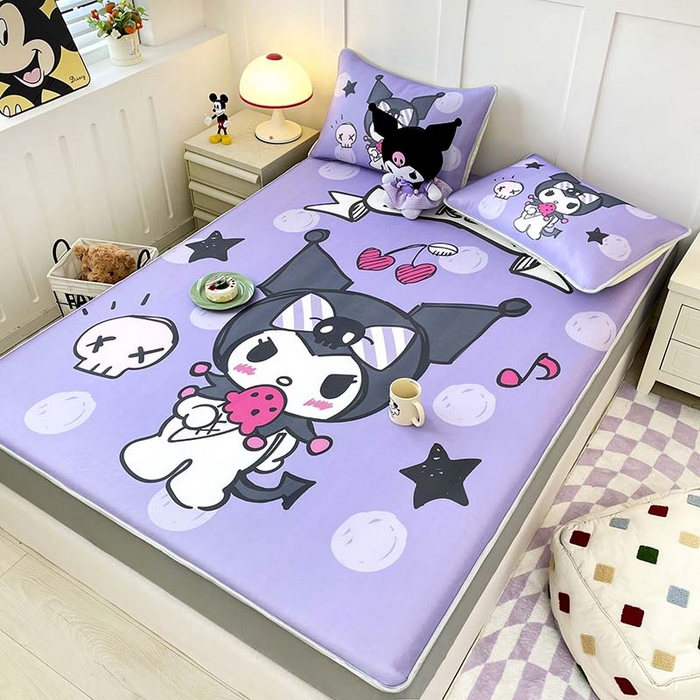 91家纺网 家纺一手货源 找家纺 米帛家纺 2025新款大版三丽鸥碳光冰丝软凉席床笠款 圆点酷洛米