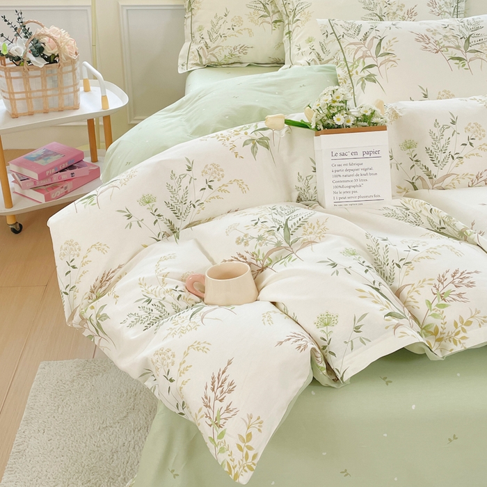 91家纺网 家纺一手货源 找家纺 铭博家纺 新款直播爆款网红全棉四件套13070印花吊边一字绣纯棉被套工艺款 仙语草玲