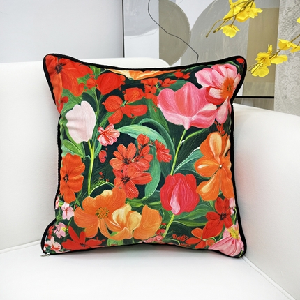 91家纺网 家纺一手货源 找家纺 （总）爱家居 2025新款抱枕沙发新中式靠垫轻奢高级感靠枕床头大靠背正方形抱枕套卡通花卉