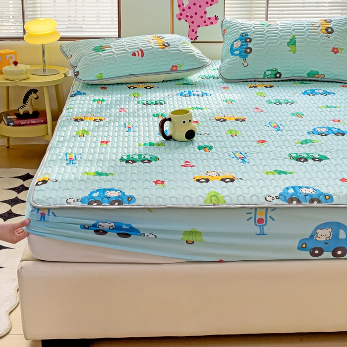 91家纺网 家纺一手货源 找家纺 富馨莱 2025新款A类凉感丝空气纤维凉席床笠款 小汽车