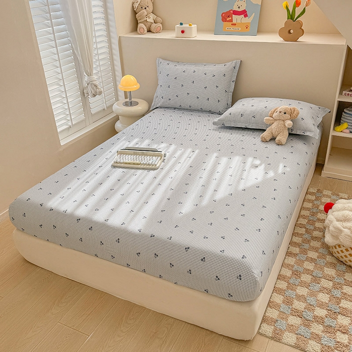 91家纺网 家纺一手货源 找家纺 2025新款12868全棉套件单品系列二单床笠 樱姿-灰