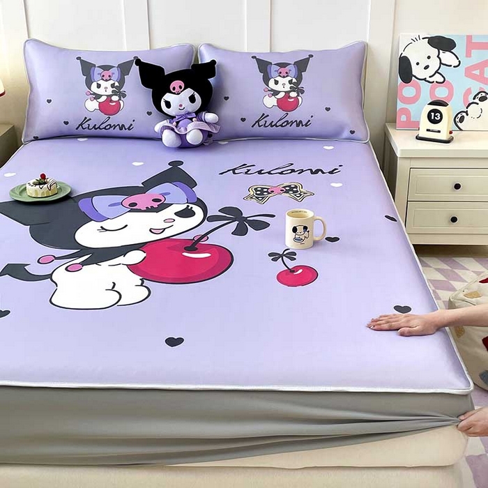 91家纺网 家纺一手货源 找家纺 米帛家纺 2025新款大版三丽鸥碳光冰丝软凉席床笠款 樱桃酷洛米