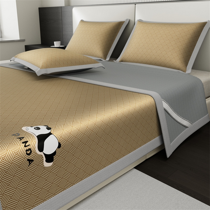 91家纺网 家纺一手货源 找家纺 叠派家纺  2025新款5A抗菌A类冰丝凉席-饼干花熊猫款 熊猫-棕色