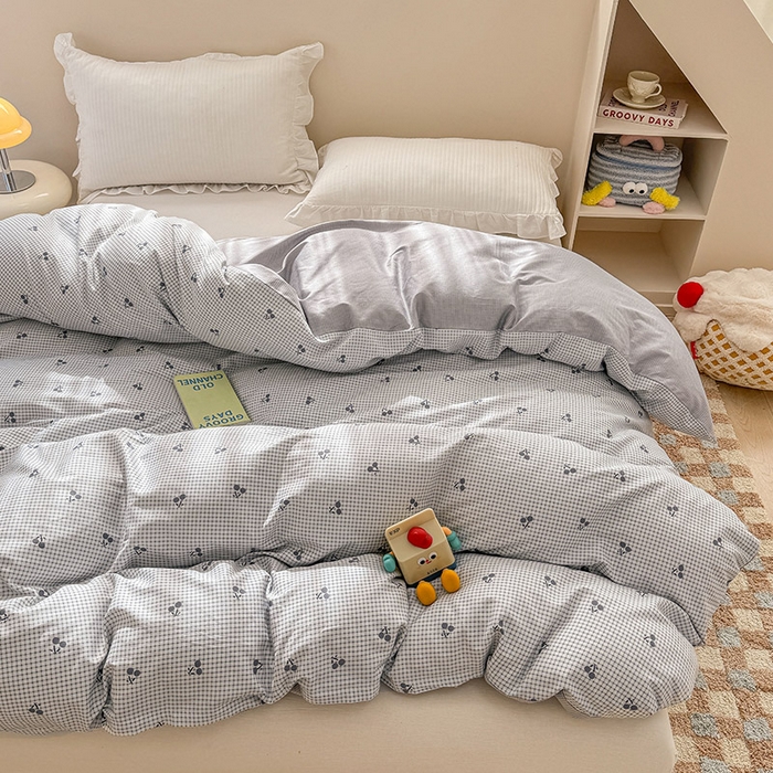 91家纺网 家纺一手货源 找家纺 绵庭家纺 2025新款12868全棉套件单品系列二单被套 樱姿-灰