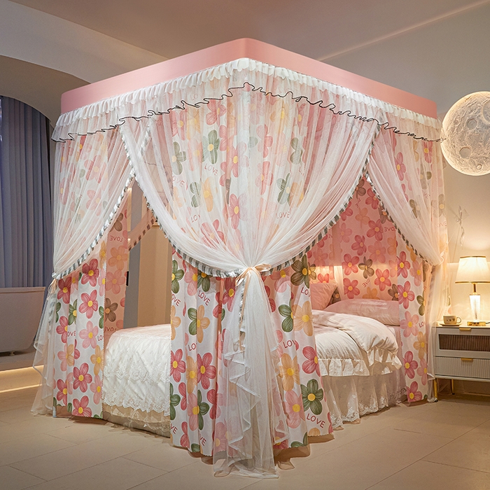 91家纺网 家纺一手货源 找家纺 锦逸家居 2025新款四季款三开门落地床幔蚊帐 幻城-艾丽尔