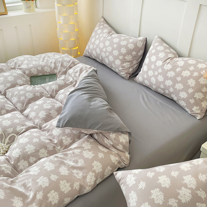 91家纺网 家纺一手货源 找家纺 汣沐生活 2025新款针织棉印花款四件套 时宜-灰