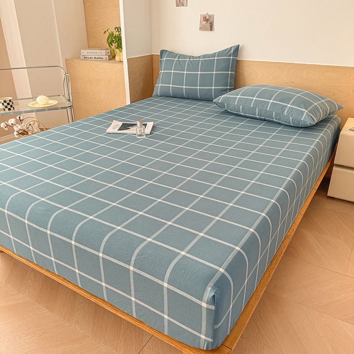 91家纺网 家纺一手货源 找家纺 晓时候 2025新款100%全棉色织水洗棉床笠全棉床笠纯棉床笠 海蓝格