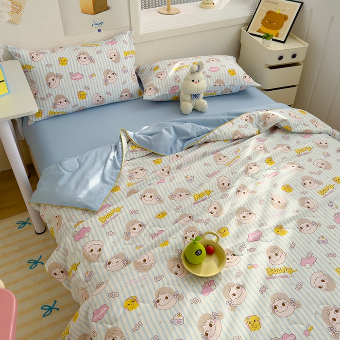 91家纺网 家纺一手货源 找家纺 太阳树家纺 2025新款A类母婴级双层纱大豆被大豆纤维夏被 不二家