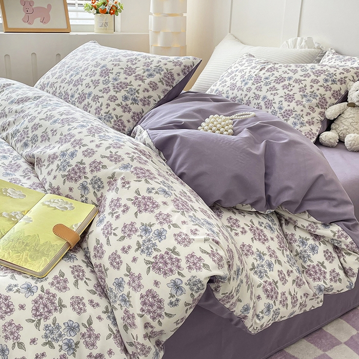 91家纺网 家纺一手货源 找家纺 汣沐生活 2025新款针织棉印花款四件套 紫郁