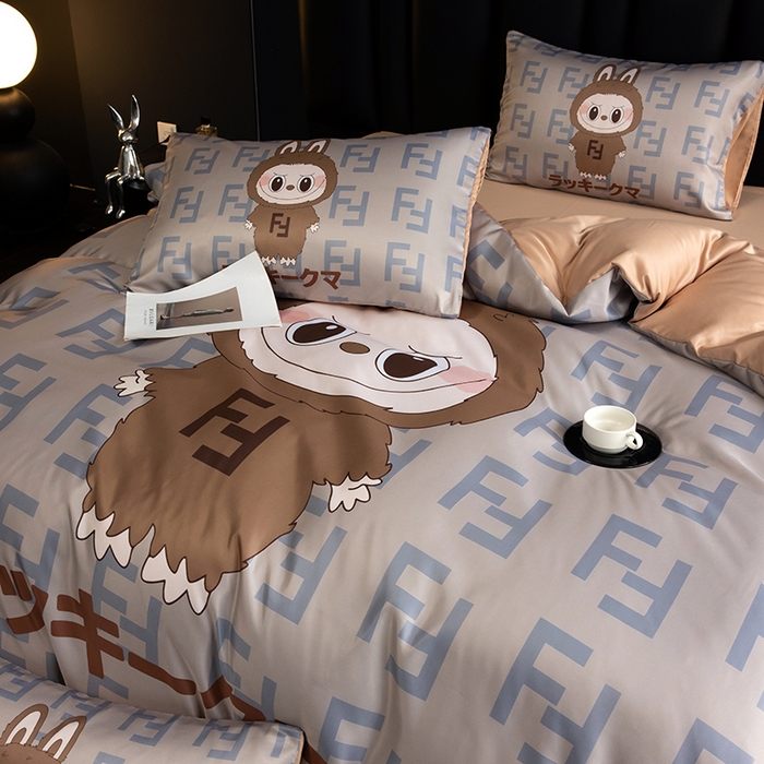 91家纺网 家纺一手货源 找家纺 2025新款水洗真丝数码印花四件套 咔咔兔