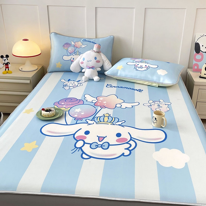 91家纺网 家纺一手货源 找家纺 米帛家纺 2025新款大版三丽鸥碳光冰丝软凉席床笠款 气球玉桂狗